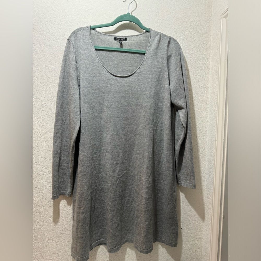 Eileen Fisher 100% merino wool 3/4 Sleeve Scoop Neck Womens Large